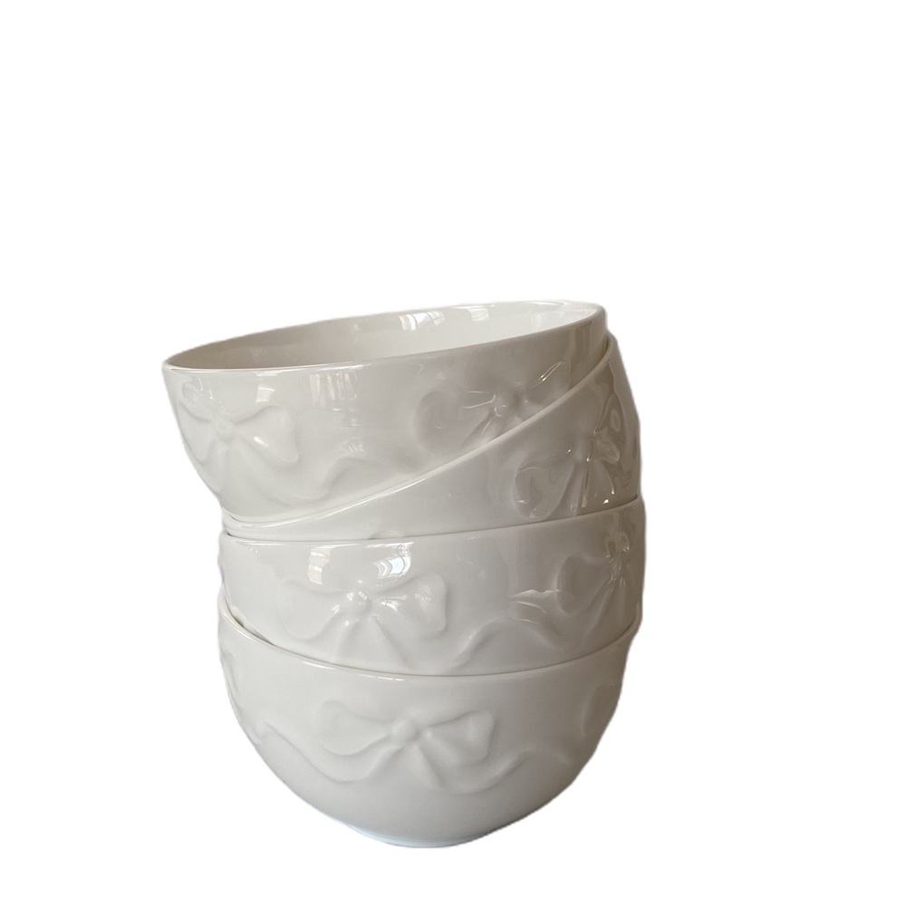 Mikasa Embossed Bow White Bone China  Set Of 4 Salad Bowls